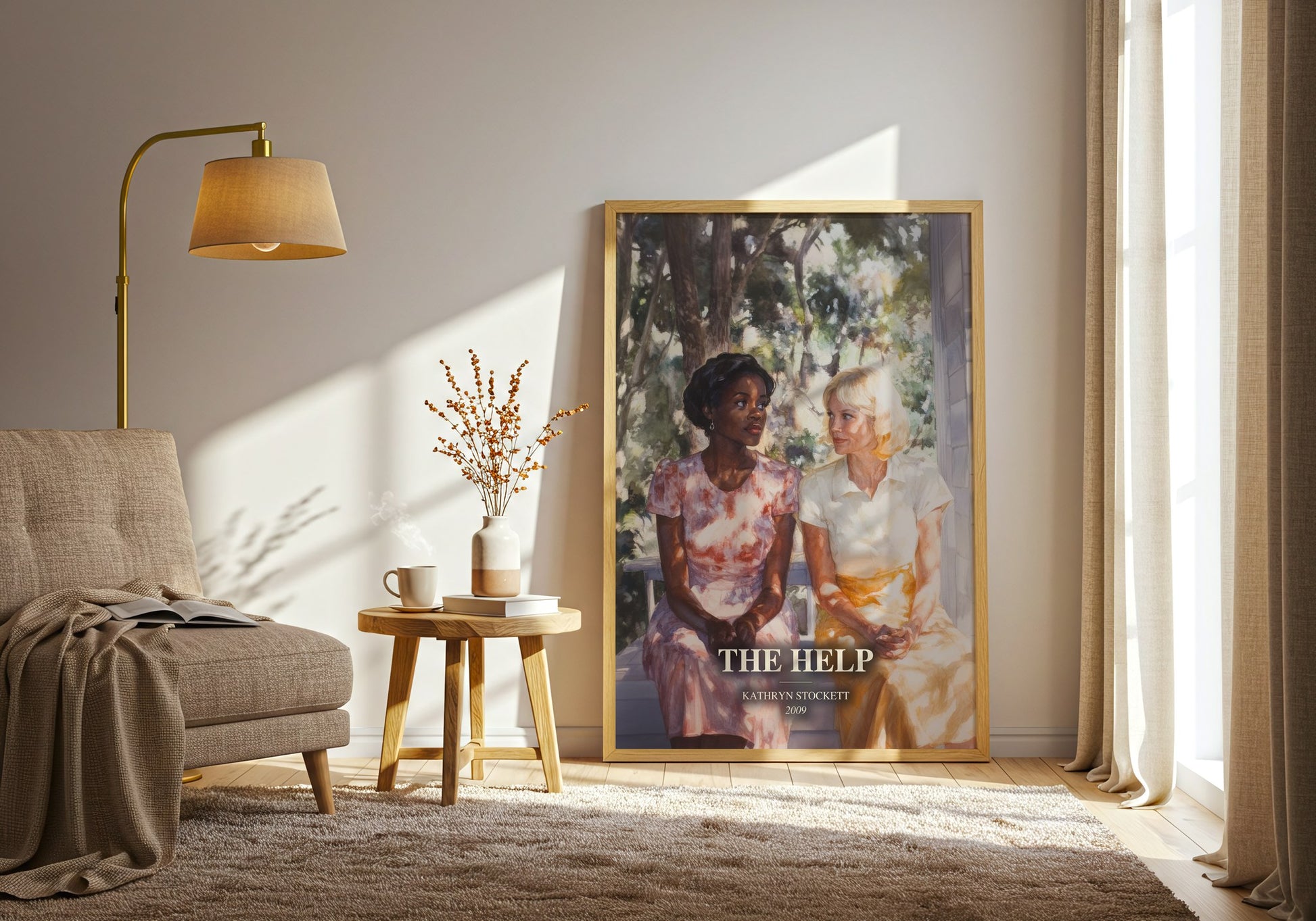 The Help watercolour print in frame leaning in hallway – historical fiction wall art
