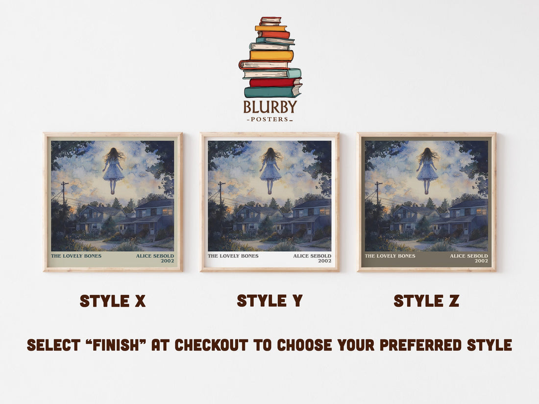 The Lovely Bones literary print in frame leaning in hallway – literary fiction wall art (mockup)