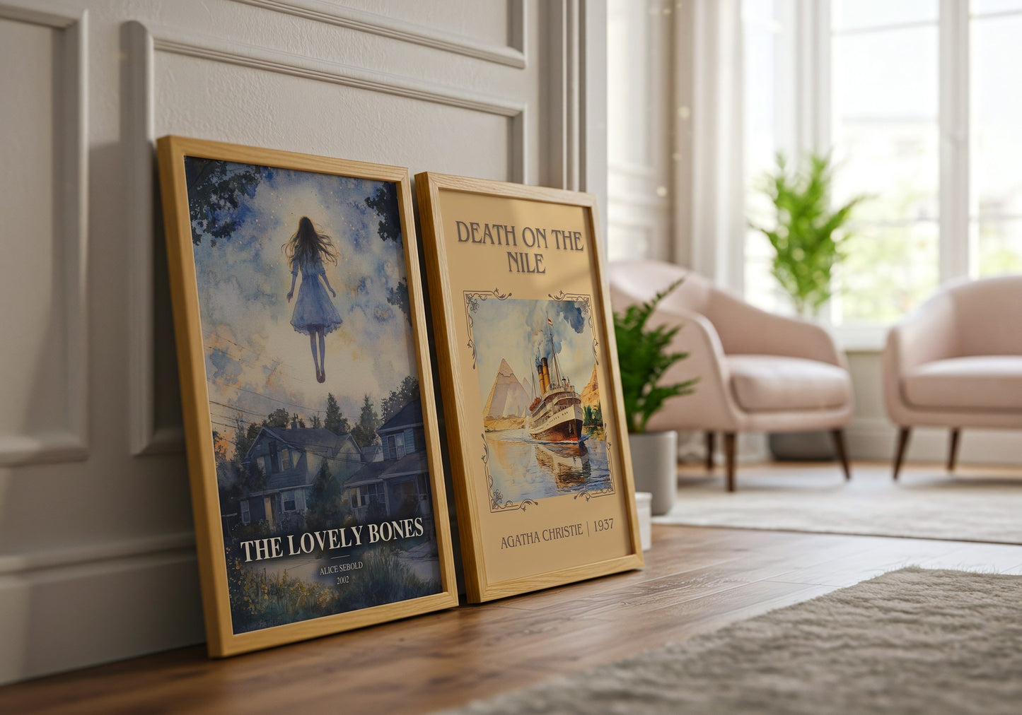 The Lovely Bones watercolour print framed by window – literary home decor