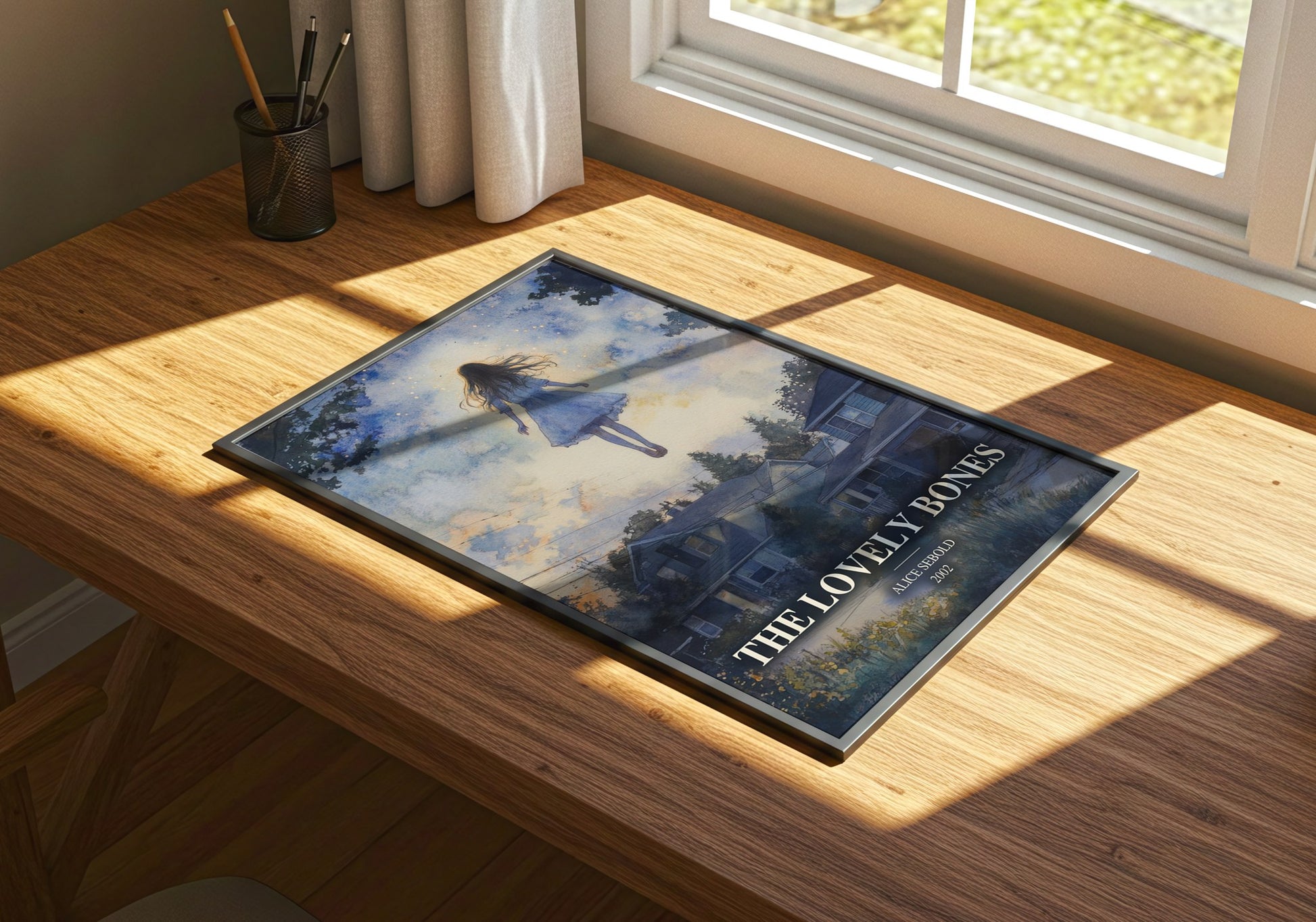 The Lovely Bones watercolour book poster framed on wall – literary fiction wall art