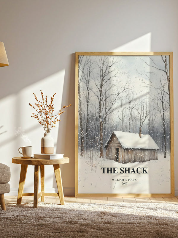 The Shack watercolour print in frame leaning in hallway – literary fiction wall art