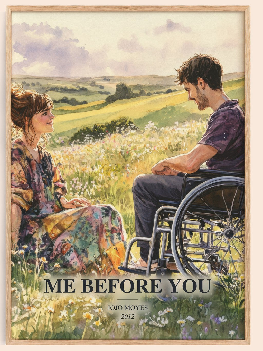 Me Before You watercolour book poster by Jojo Moyes – framed literary art print