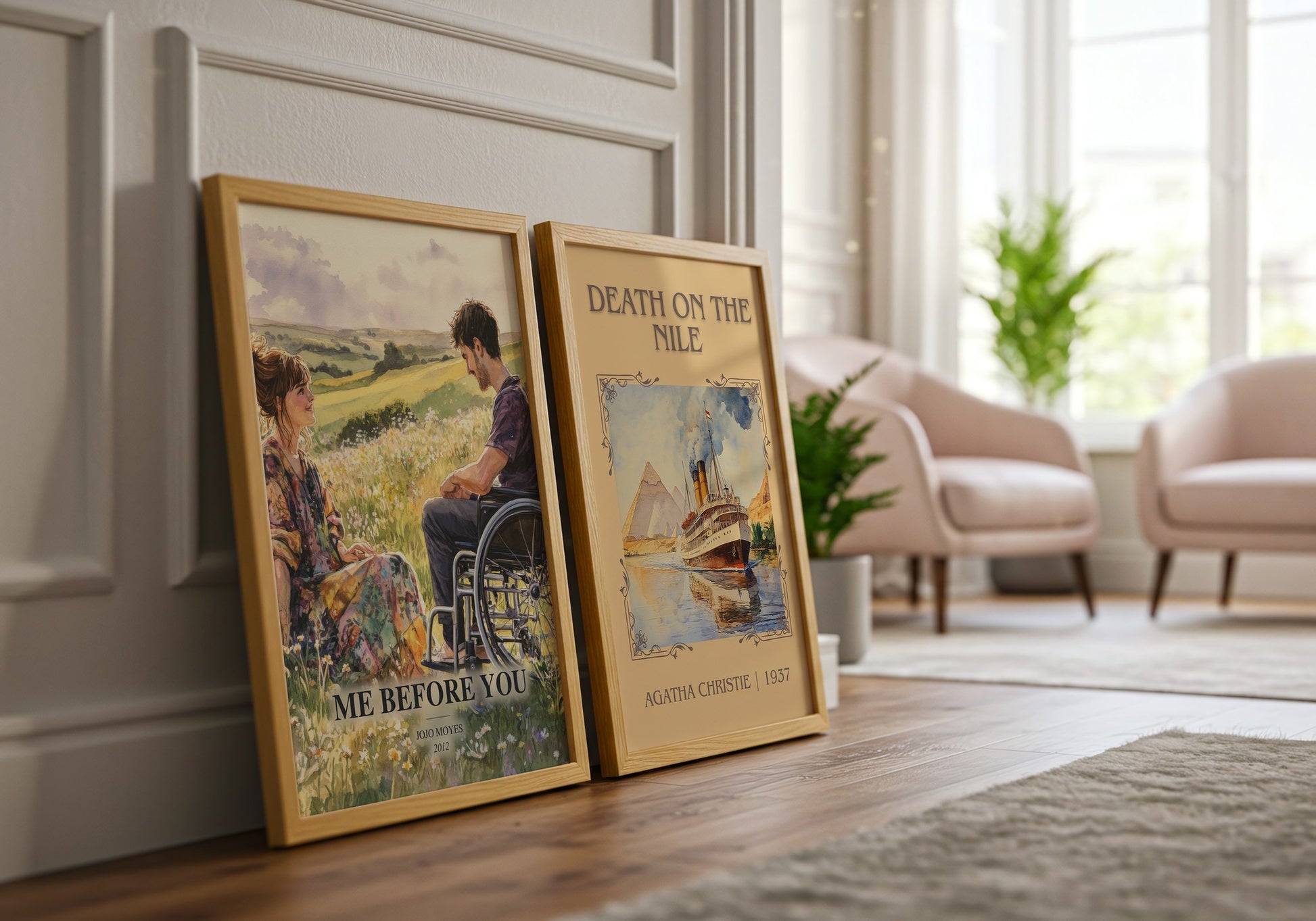 Me Before You watercolour print framed by window – literary home decor