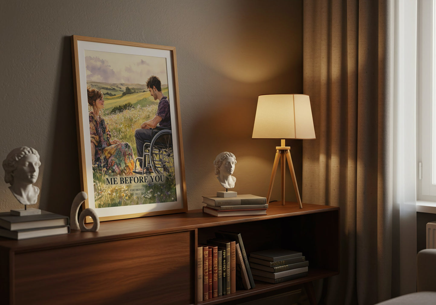 Me Before You watercolour print on bookshelf – Jojo Moyes fan gift