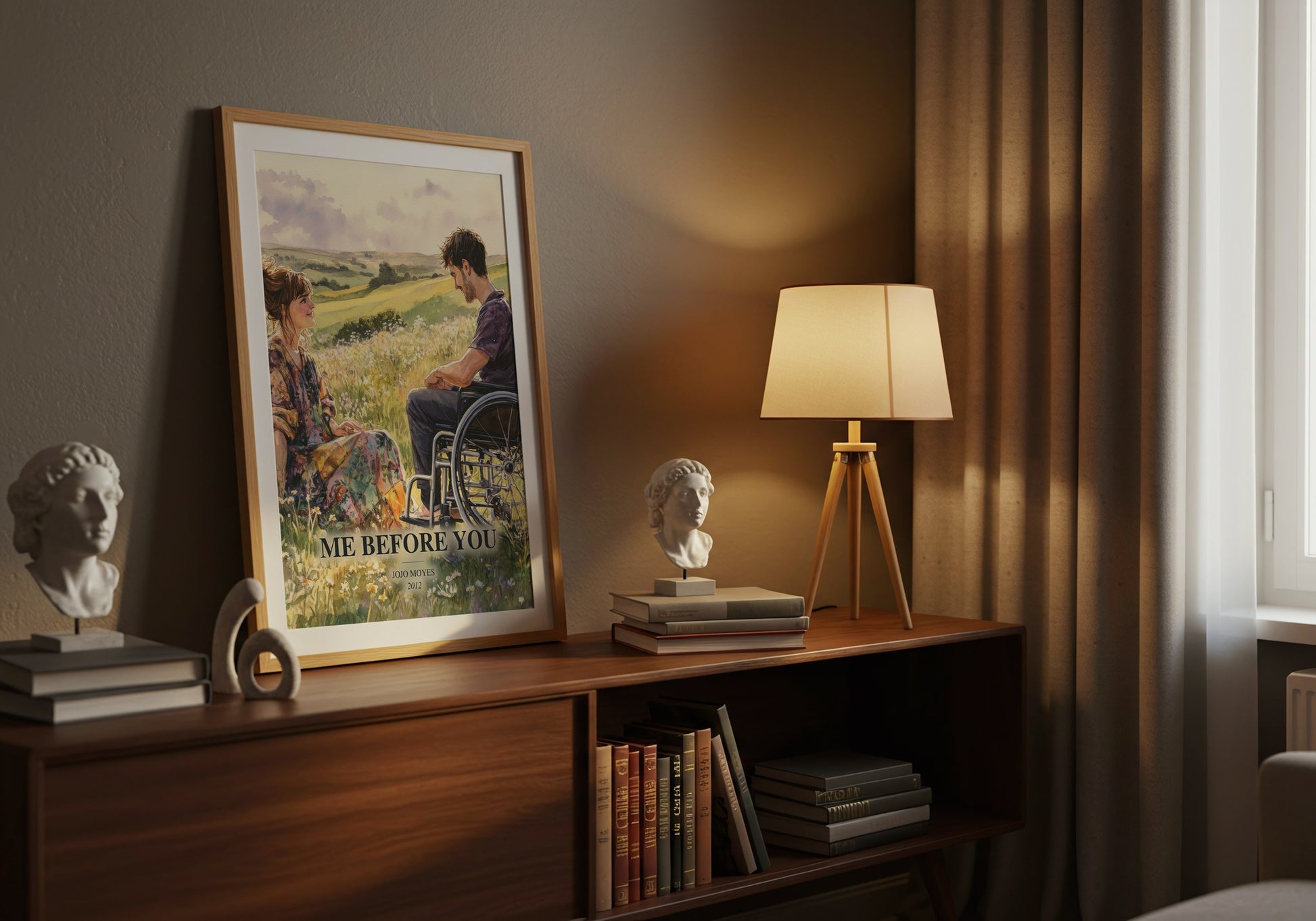 Me Before You watercolour print on bookshelf – Jojo Moyes fan gift