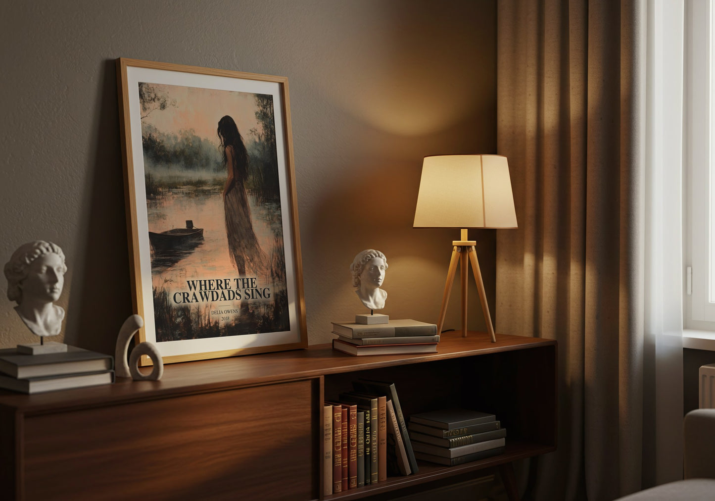 Where The Crawdads Sing watercolour print on bookshelf – Delia Owens fan gift