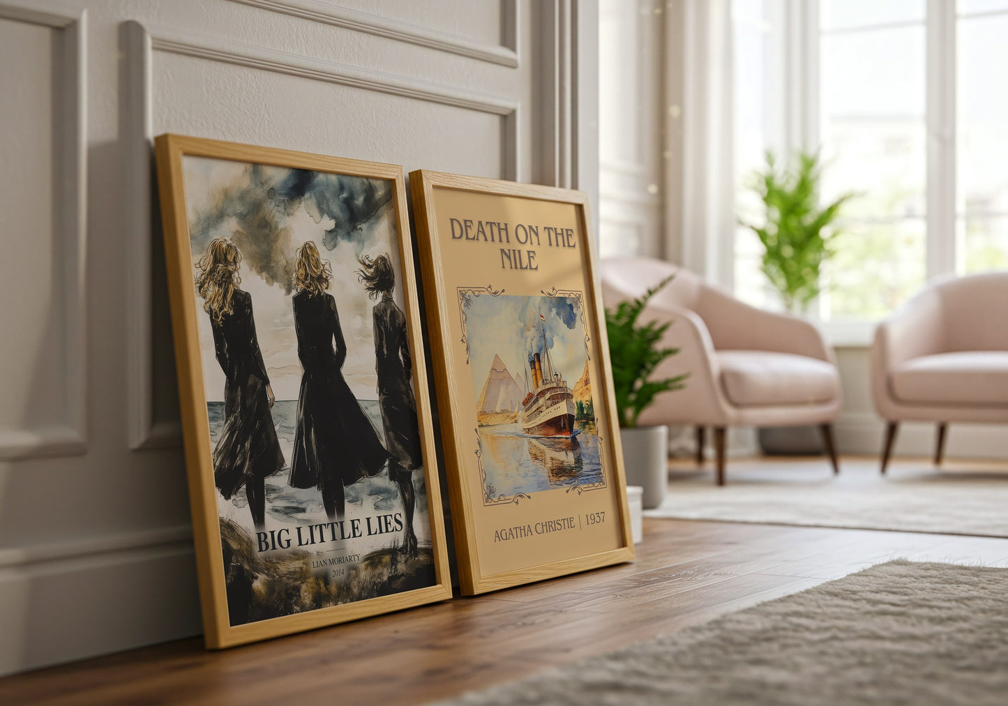 Big Little Lies watercolour print framed by window – literary home decor