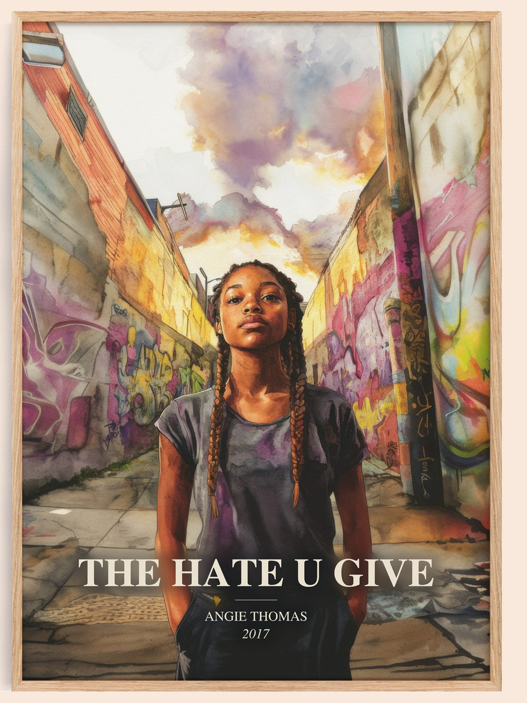 The Hate U Give watercolour book poster by Angie Thomas – framed literary art print