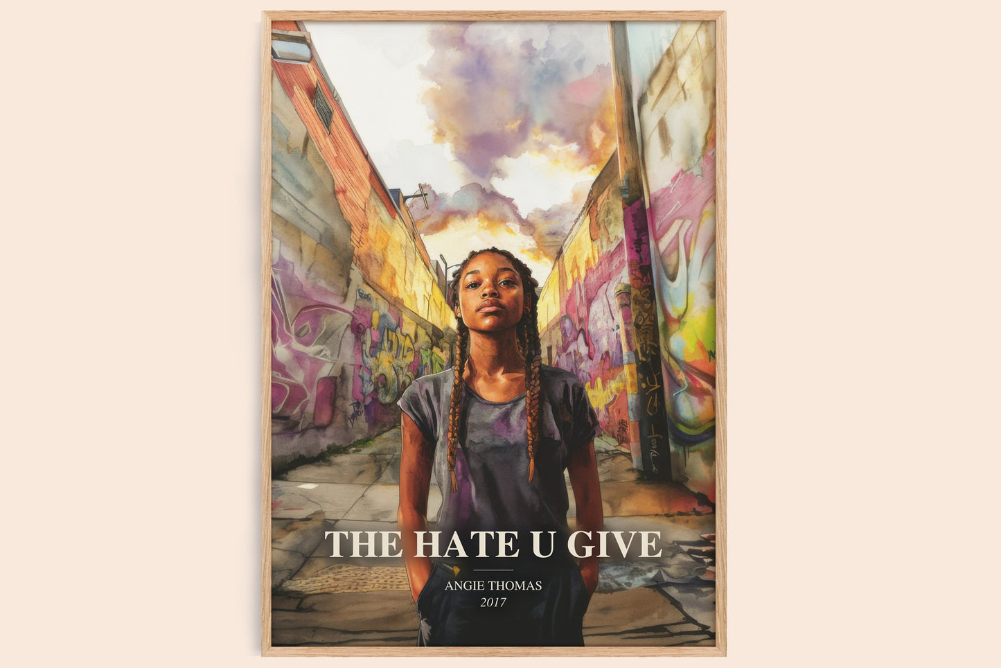 The Hate U Give watercolour book poster by Angie Thomas – framed literary art print