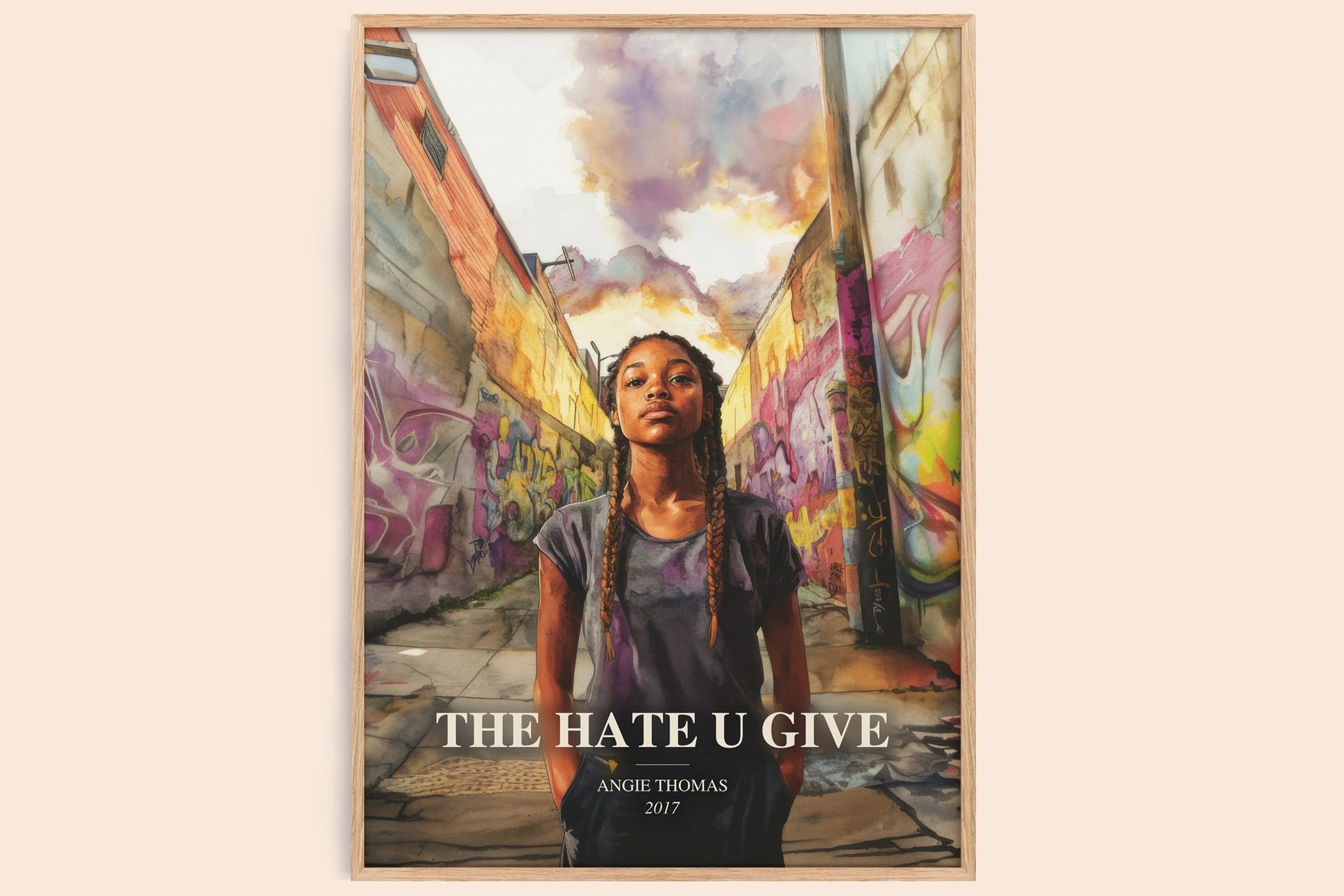 The Hate U Give watercolour book poster by Angie Thomas – framed literary art print
