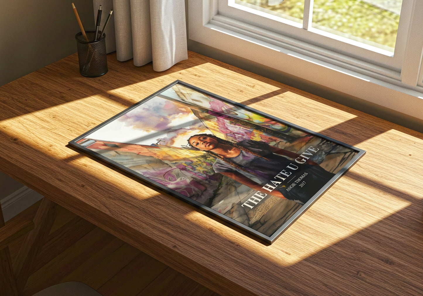 The Hate U Give watercolour book poster framed on wall – young adult wall art