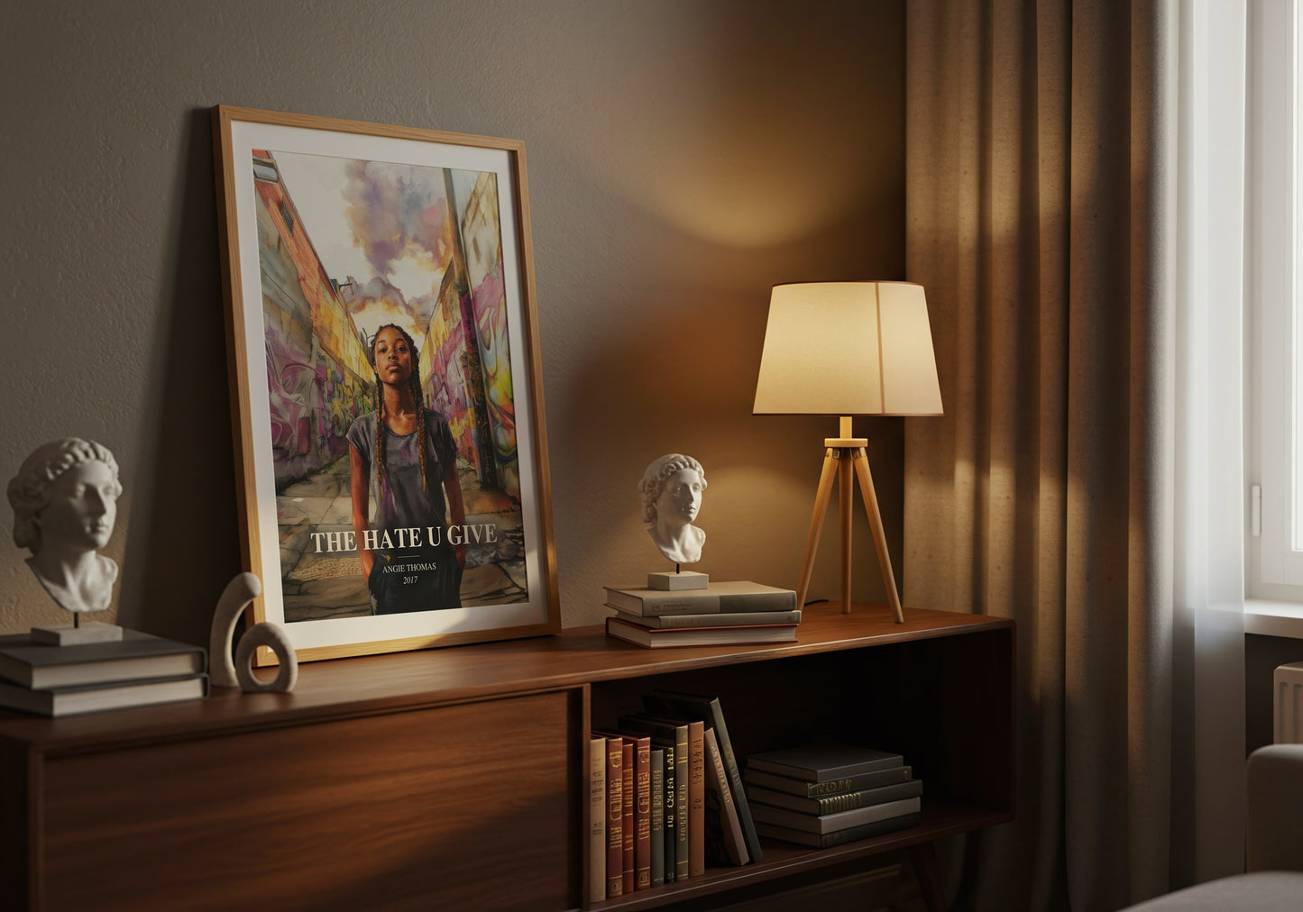 The Hate U Give watercolour print on bookshelf – Angie Thomas fan gift