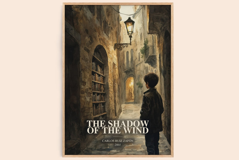 The Shadow Of The Wind watercolour book poster by Carlos Ruiz Zafón – framed literary art print