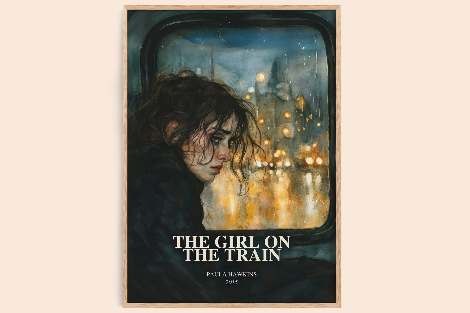 The Girl On The Train watercolour book poster by Paula Hawkins – framed literary art print