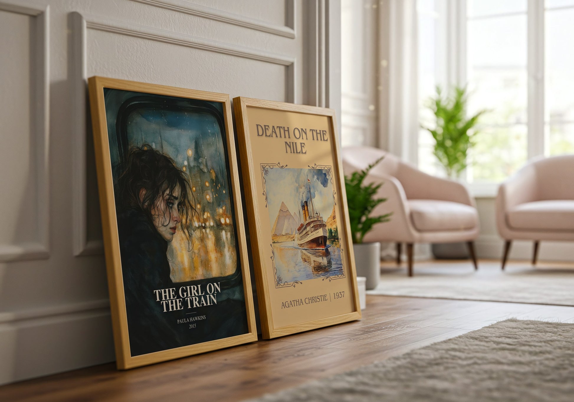 The Girl On The Train watercolour print framed by window – literary home decor
