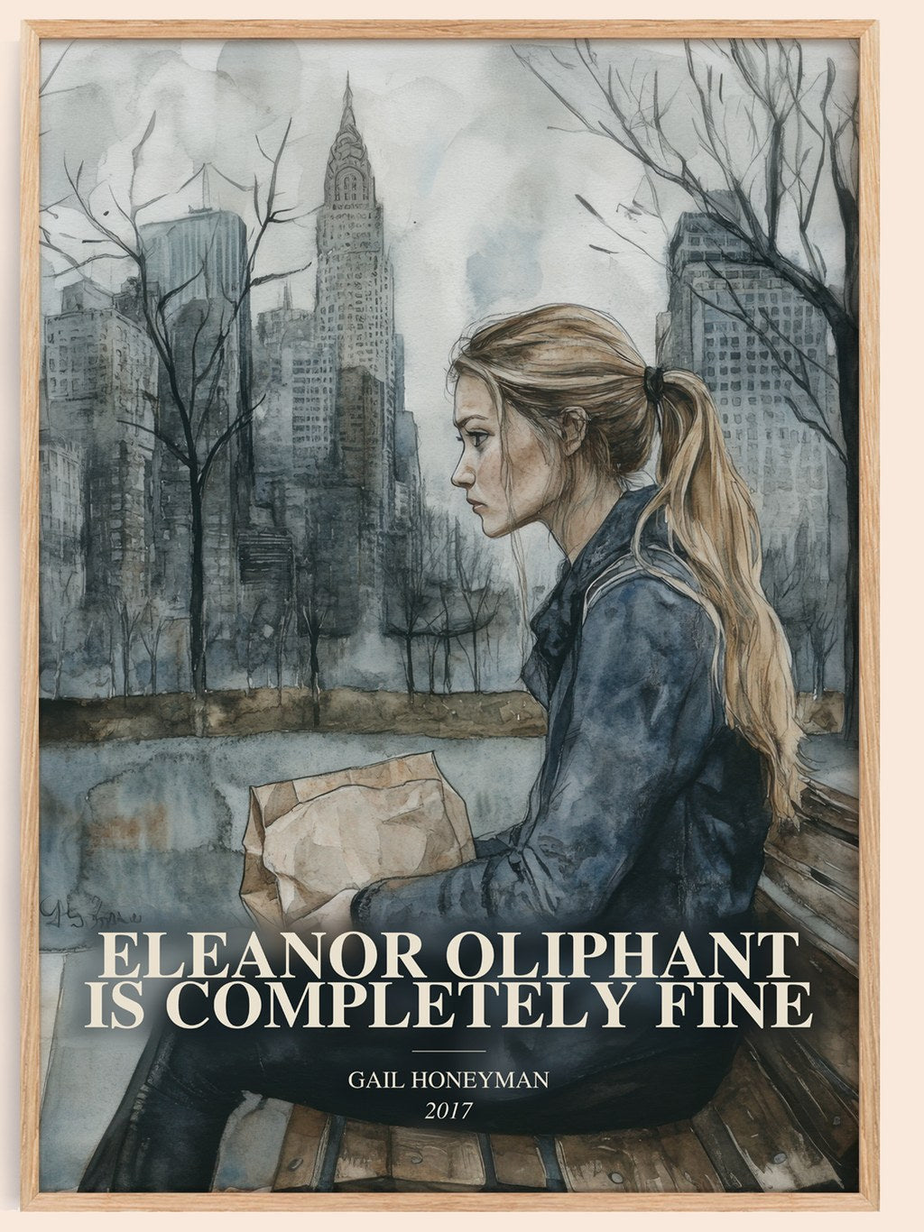Eleanor Oliphant Is Completely Fine watercolour book poster by Gail Honeyman – framed literary art print