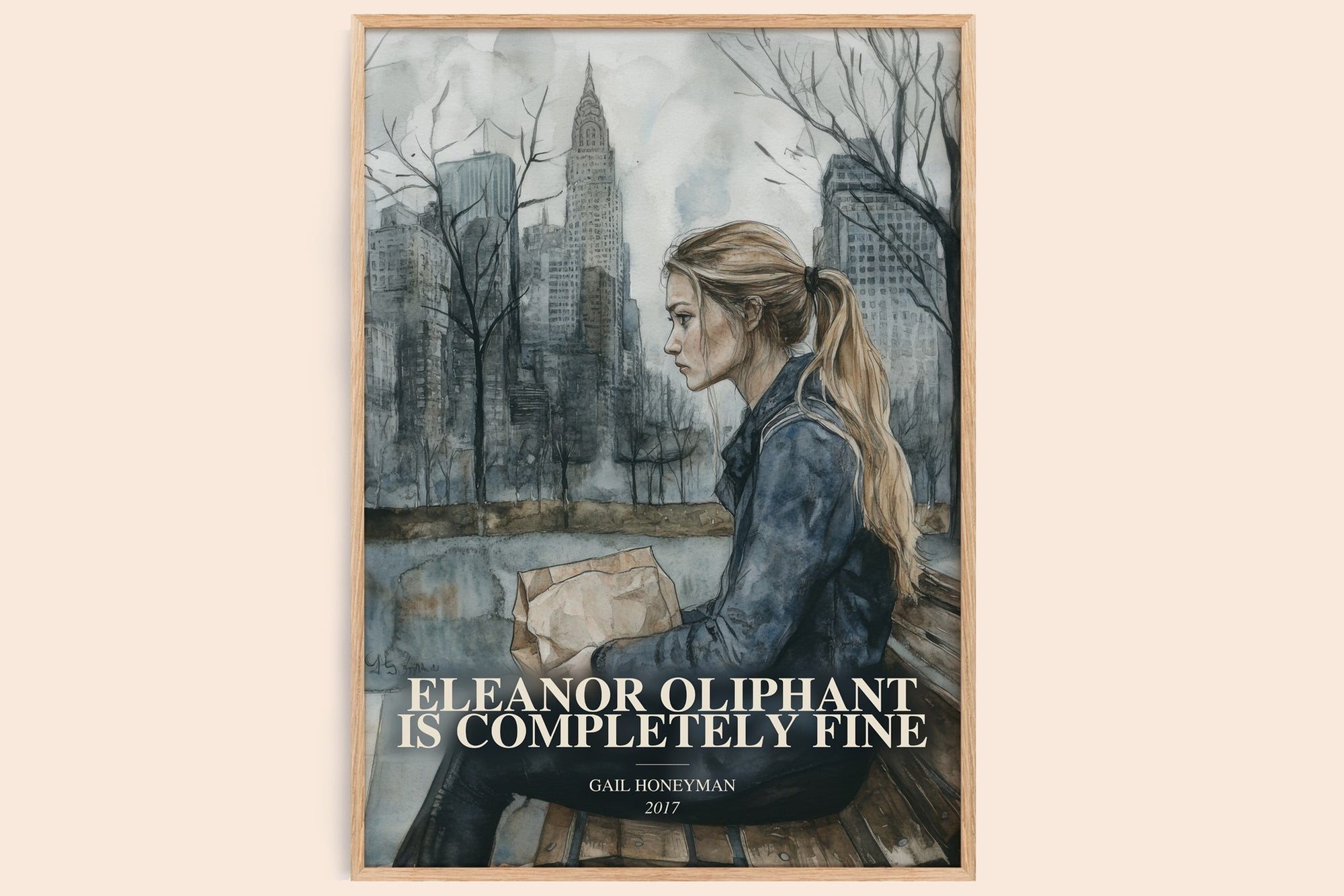 Eleanor Oliphant Is Completely Fine watercolour book poster by Gail Honeyman – framed literary art print