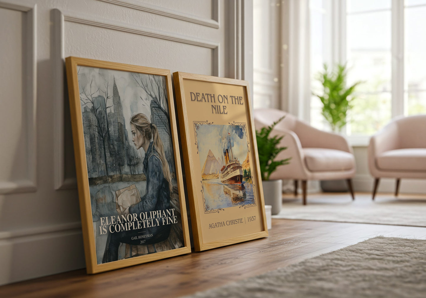 Eleanor Oliphant Is Completely Fine watercolour print framed by window – literary home decor