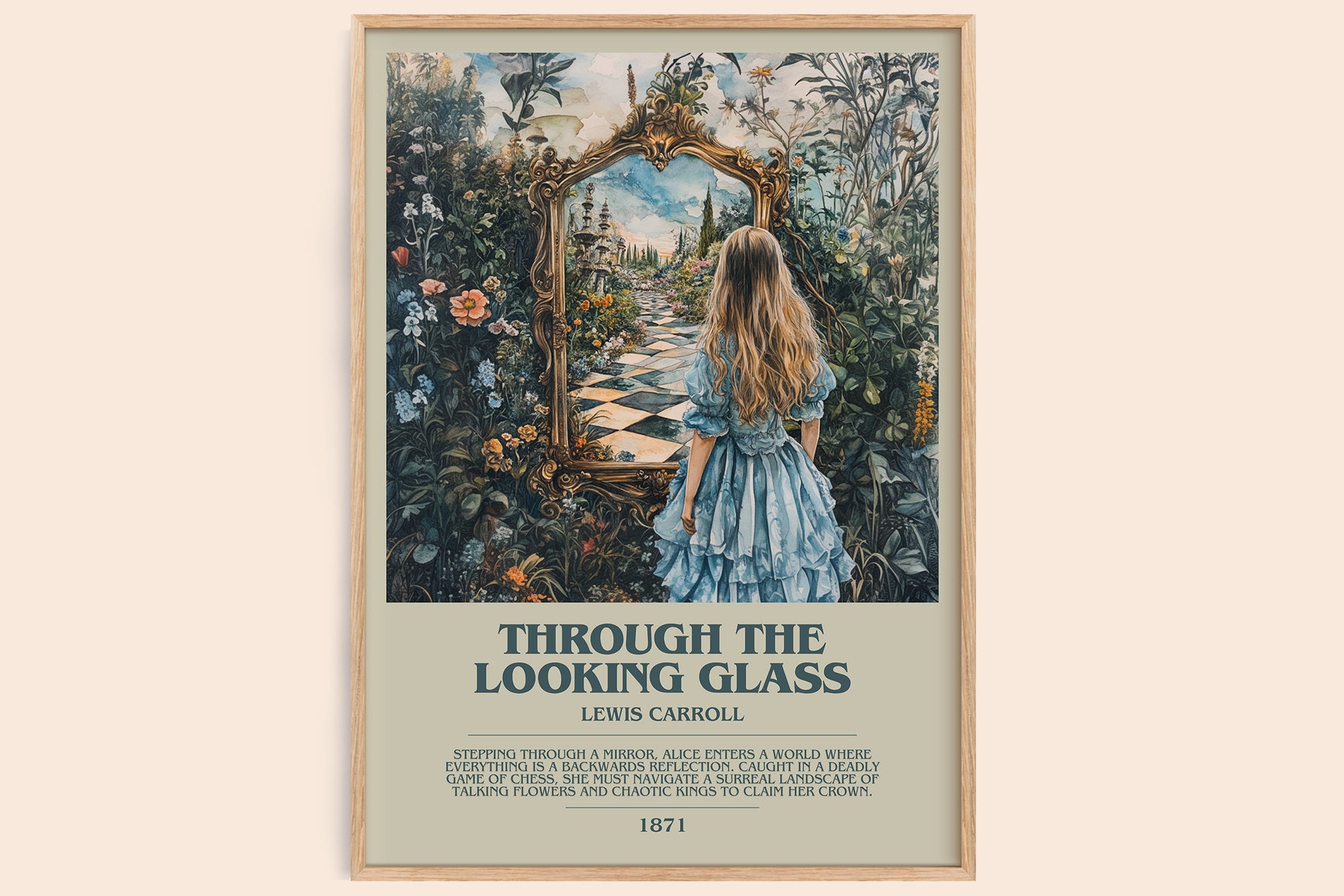 Through The Looking-Glass bookish book poster by Lewis Carroll – framed literary art print