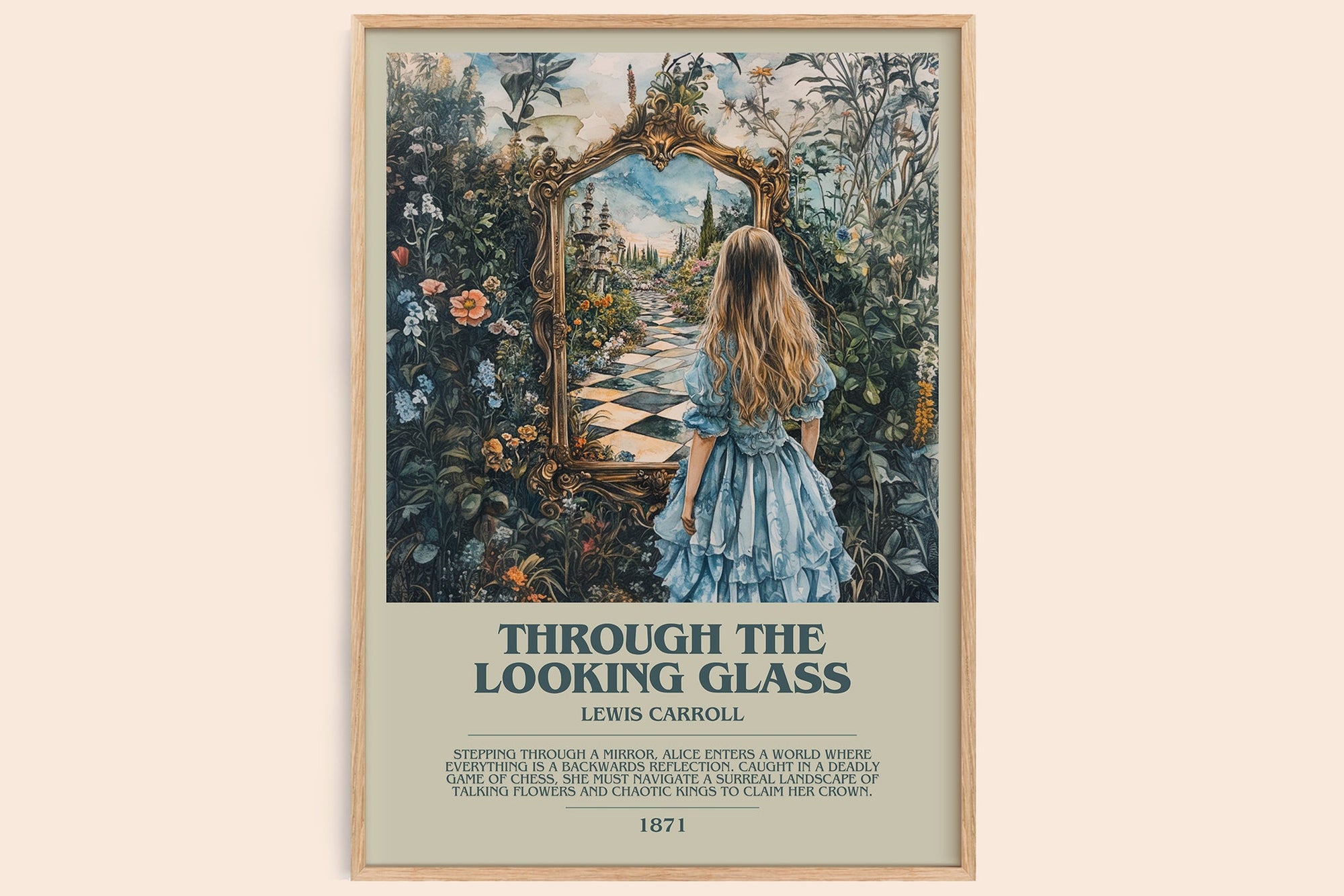 Through The Looking-Glass bookish book poster by Lewis Carroll – framed literary art print