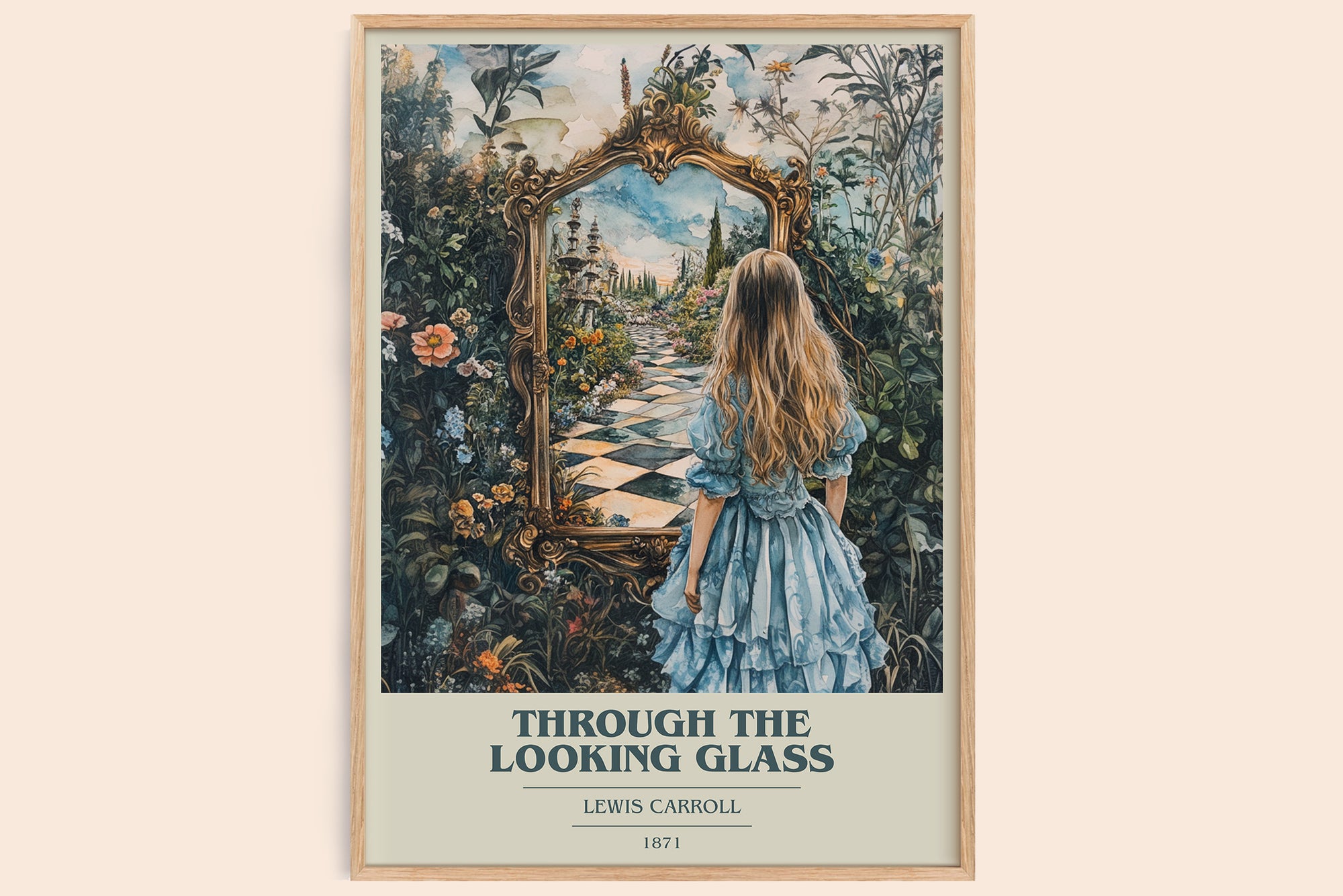 Through The Looking-Glass book cover book poster by Lewis Carroll – framed literary art print