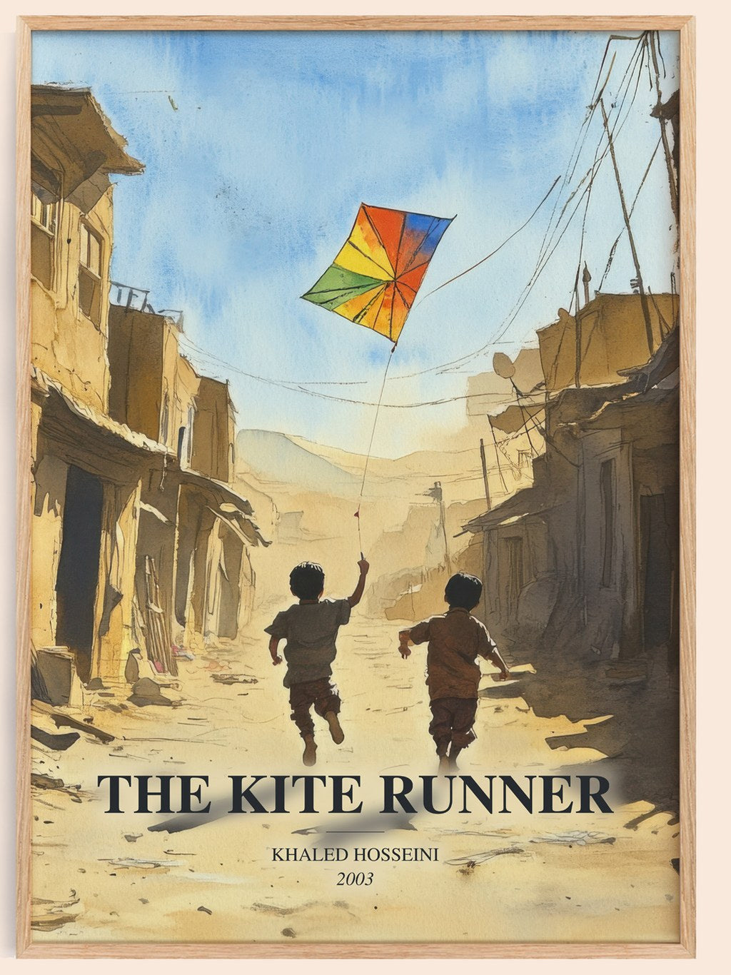 The Kite Runner watercolour book poster by Khaled Hosseini – framed literary art print