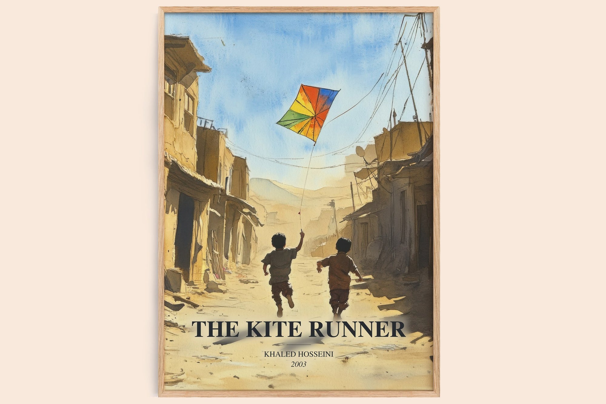 The Kite Runner watercolour book poster by Khaled Hosseini – framed literary art print