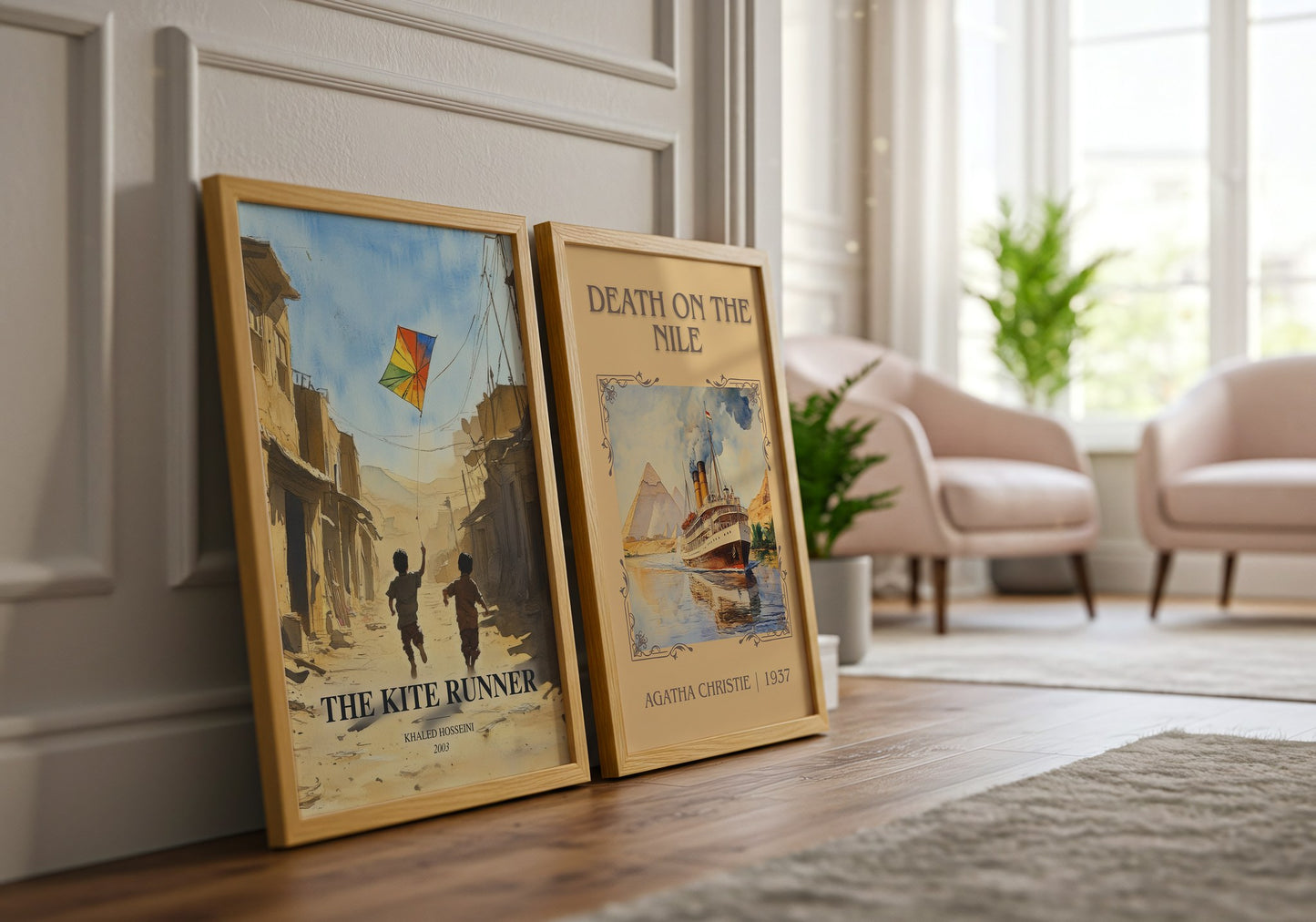 The Kite Runner watercolour print framed by window – literary home decor