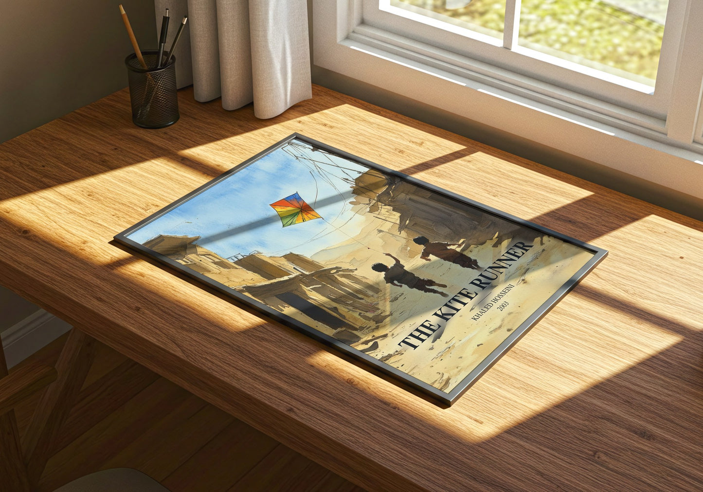 The Kite Runner watercolour book poster framed on wall – literary fiction wall art
