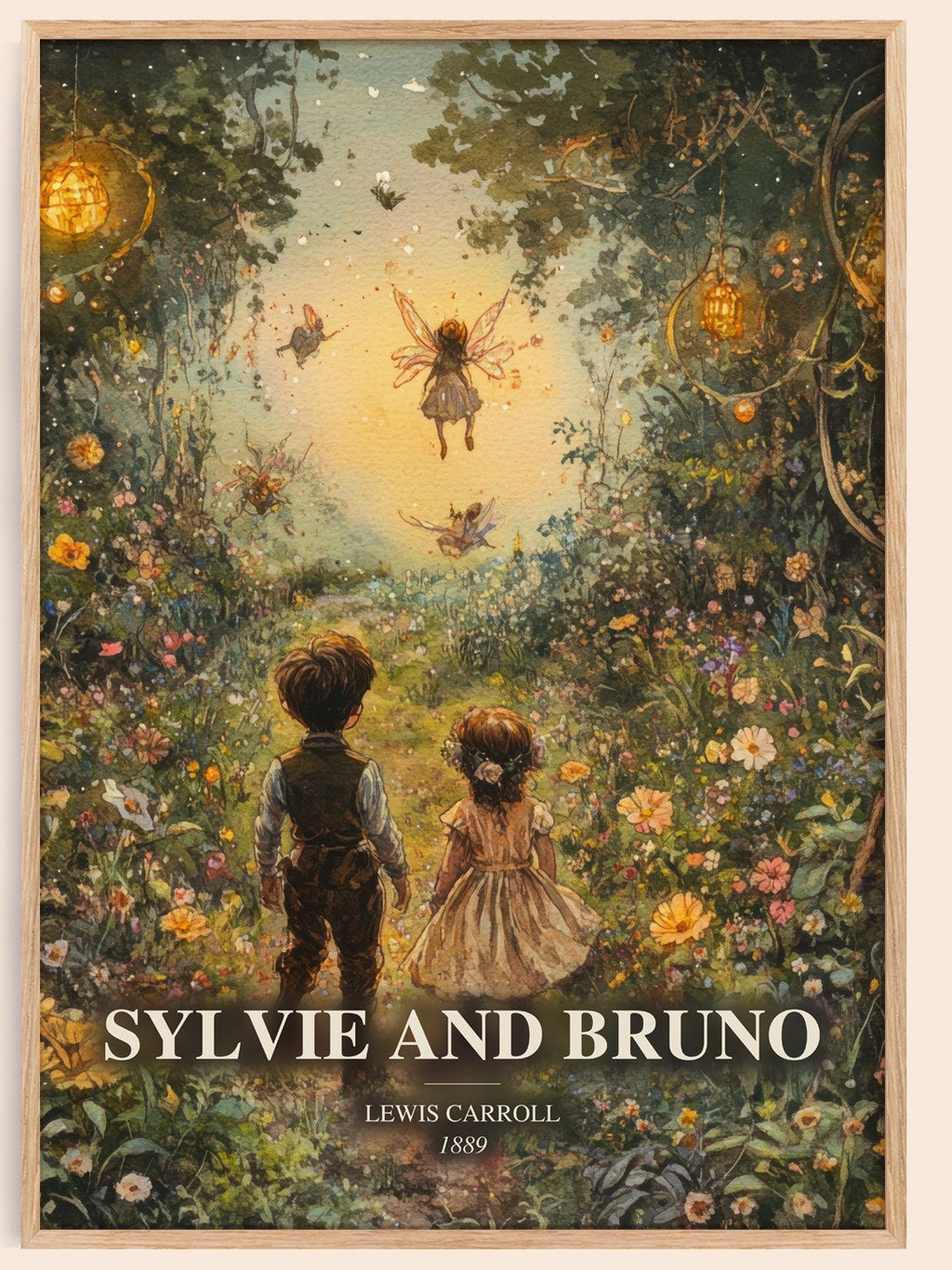 Sylvie And Bruno watercolour book poster by Lewis Carroll – framed literary art print