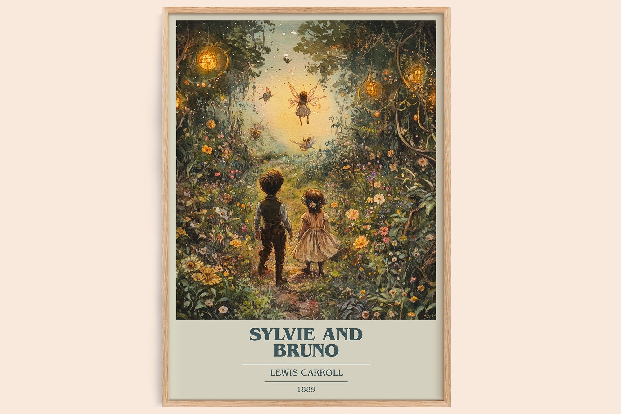 Sylvie and Bruno book cover book poster by Lewis Carroll – framed literary art print