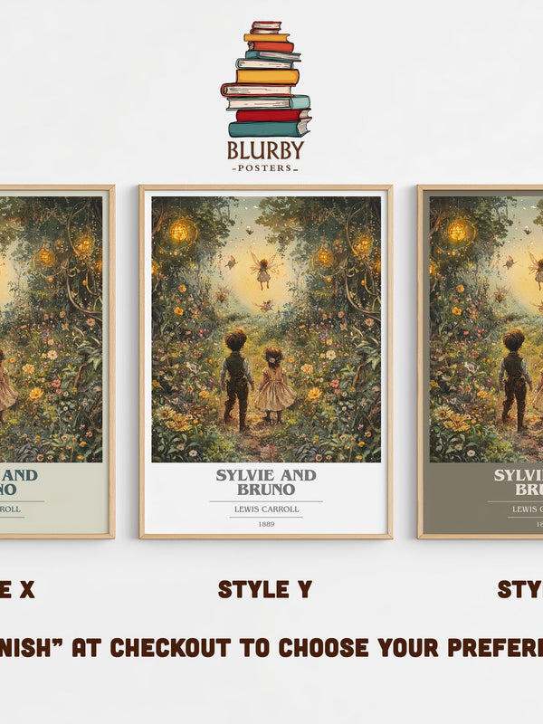 Sylvie and Bruno book cover print in frame leaning in hallway – fantasy wall art