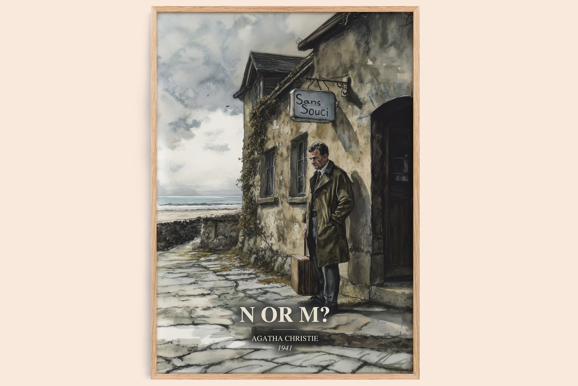 N Or M? watercolour book poster by Agatha Christie – framed literary art print