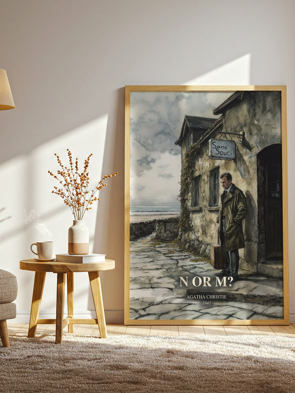 N Or M? watercolour print in frame leaning in hallway – mystery wall art