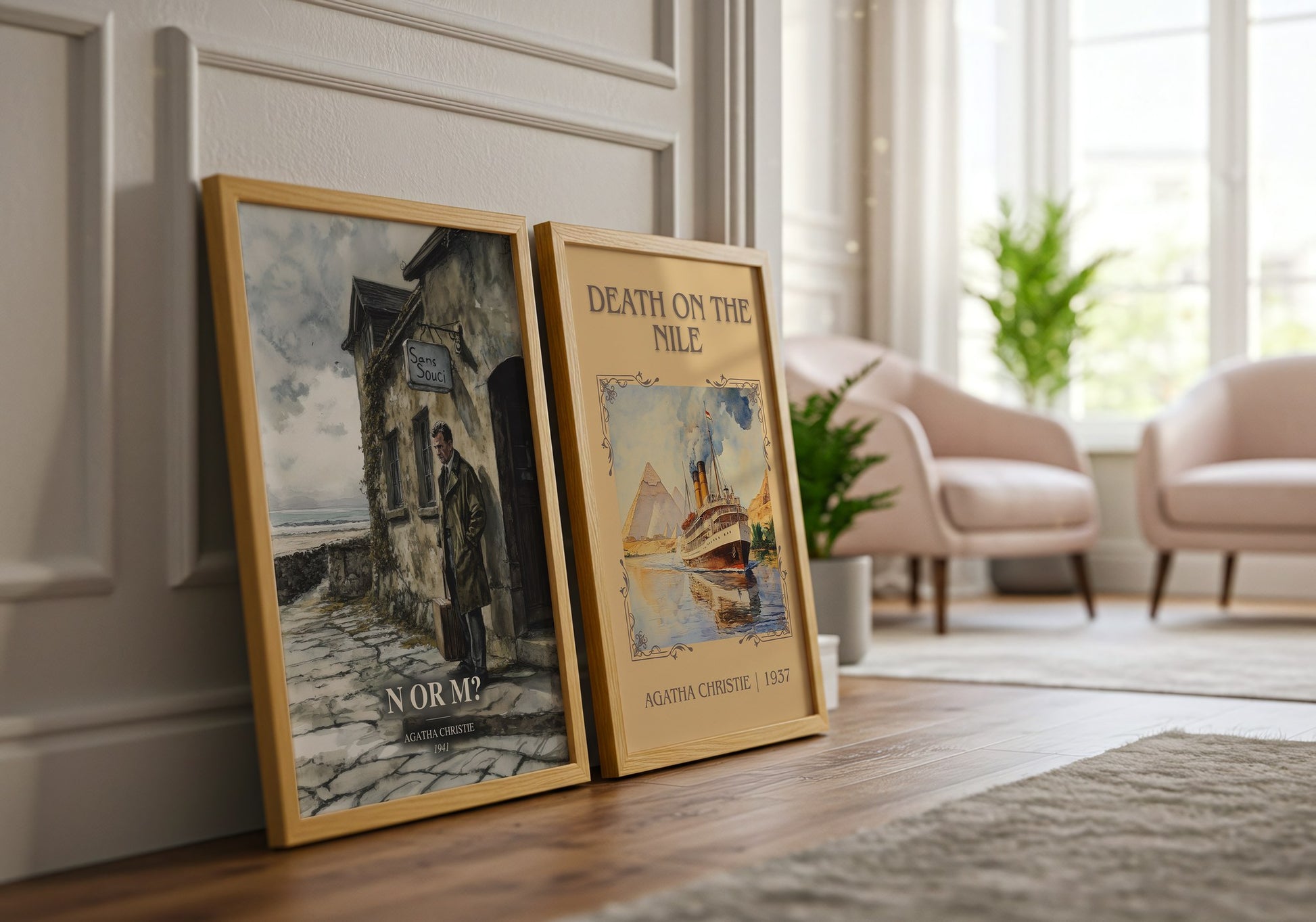 N Or M? watercolour print framed by window – literary home decor