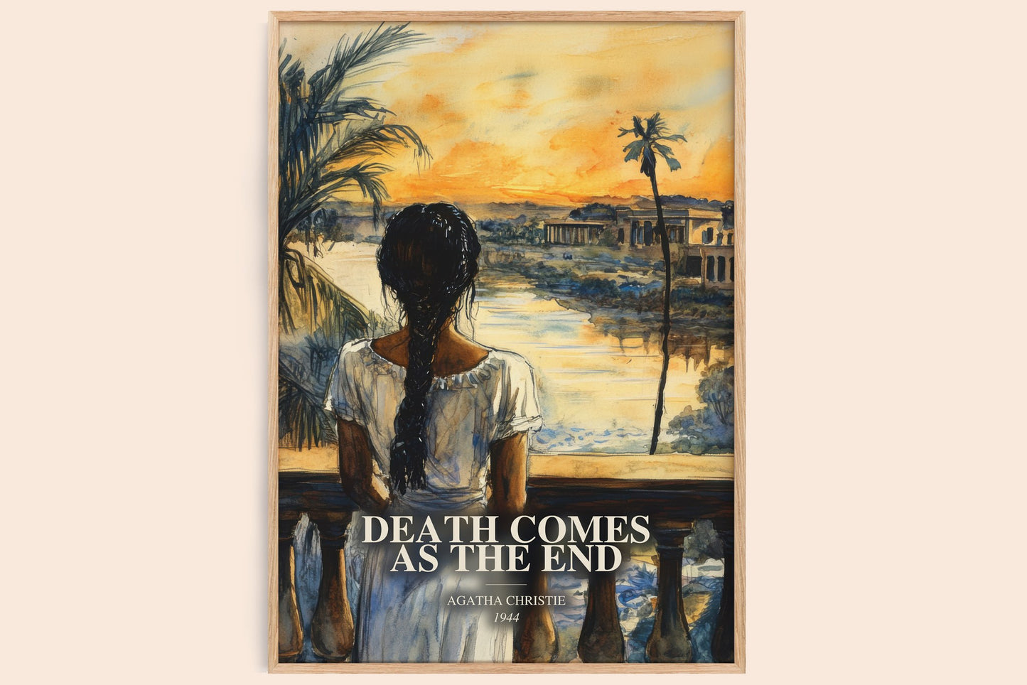 Death Comes As The End watercolour book poster by Agatha Christie – framed literary art print