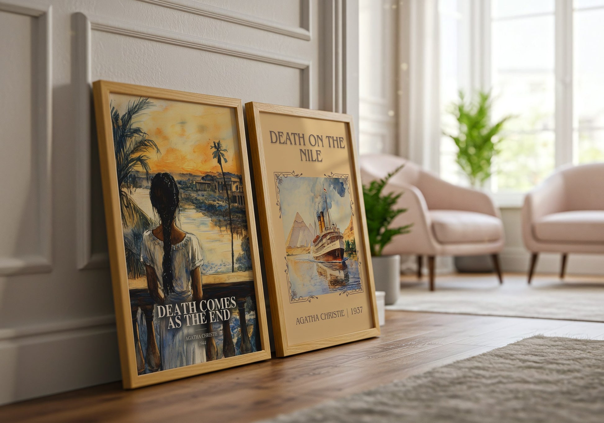 Death Comes As The End watercolour print framed by window – literary home decor