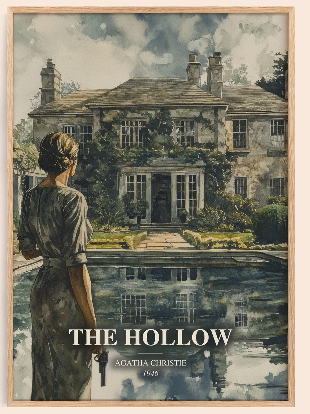 The Hollow watercolour book poster by Agatha Christie – framed literary art print