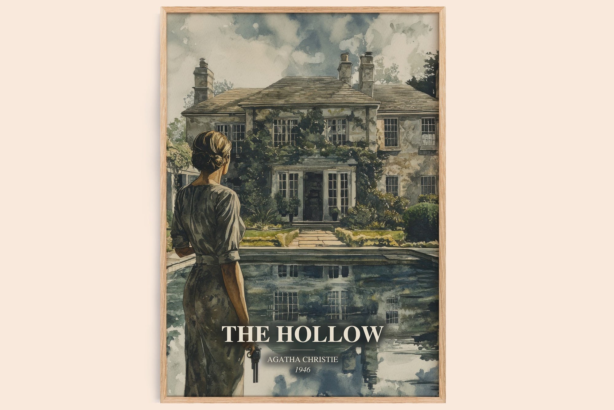 The Hollow watercolour book poster by Agatha Christie – framed literary art print