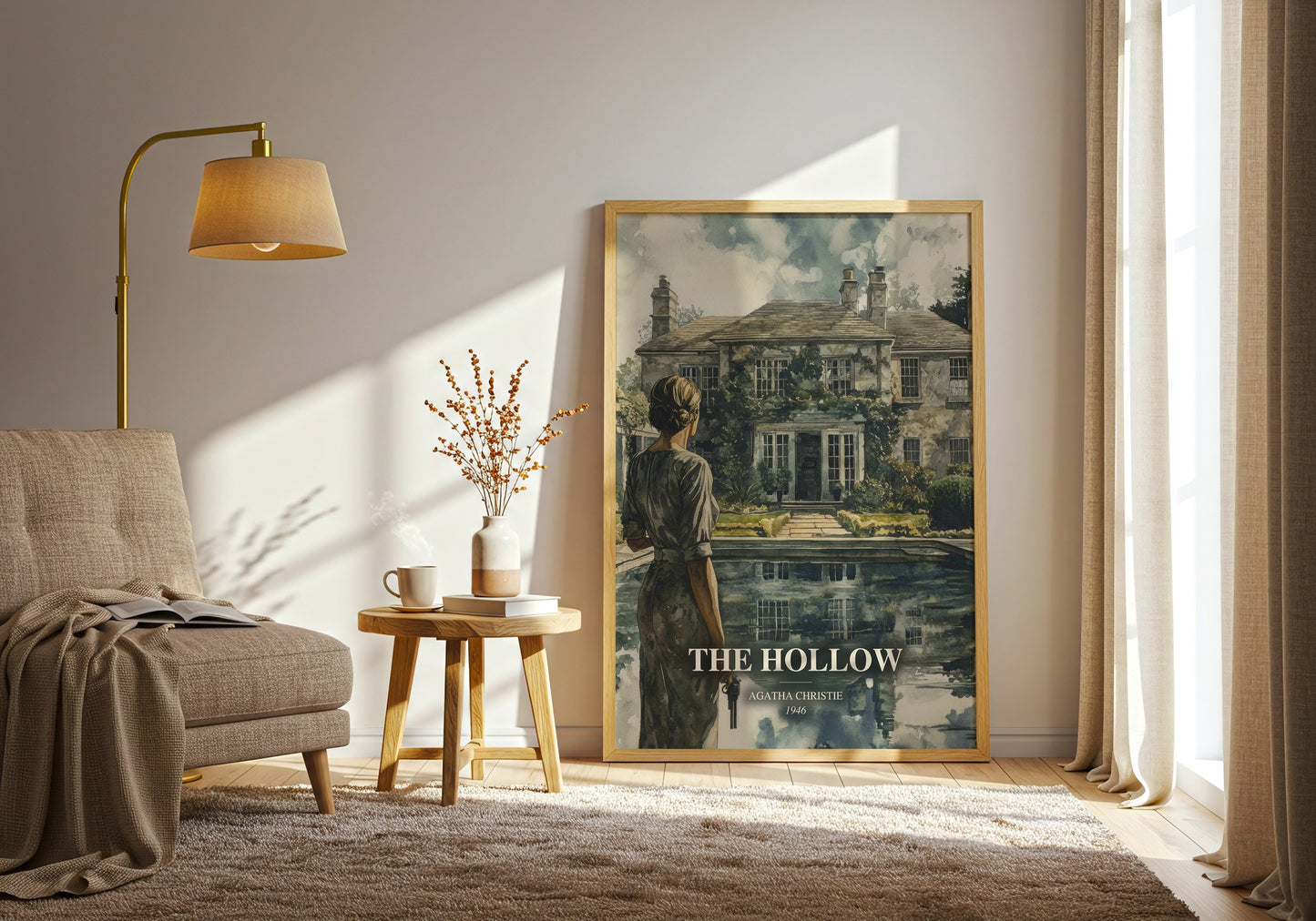 The Hollow watercolour print in frame leaning in hallway – mystery wall art