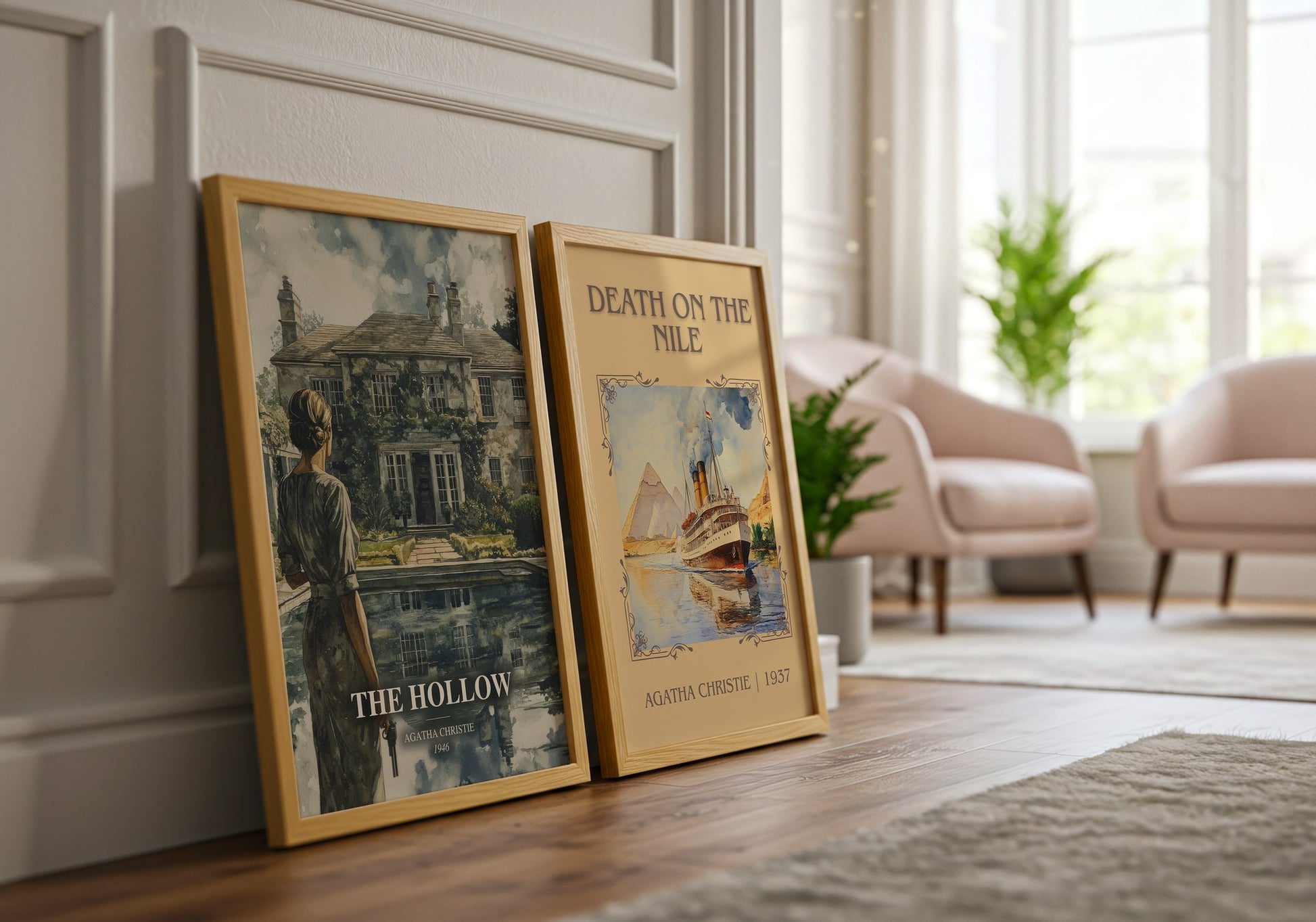 The Hollow watercolour print framed by window – literary home decor
