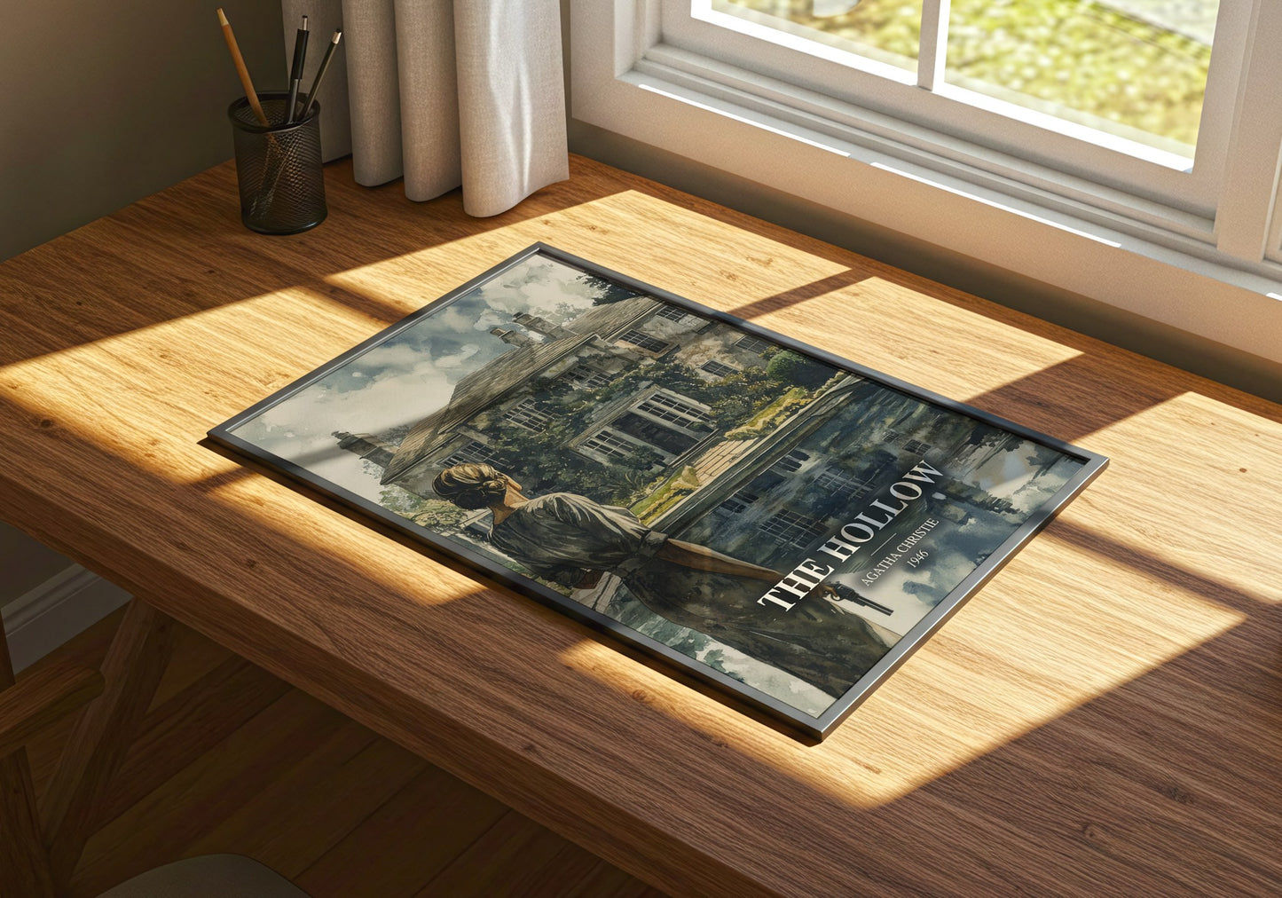 The Hollow watercolour book poster framed on wall – mystery wall art