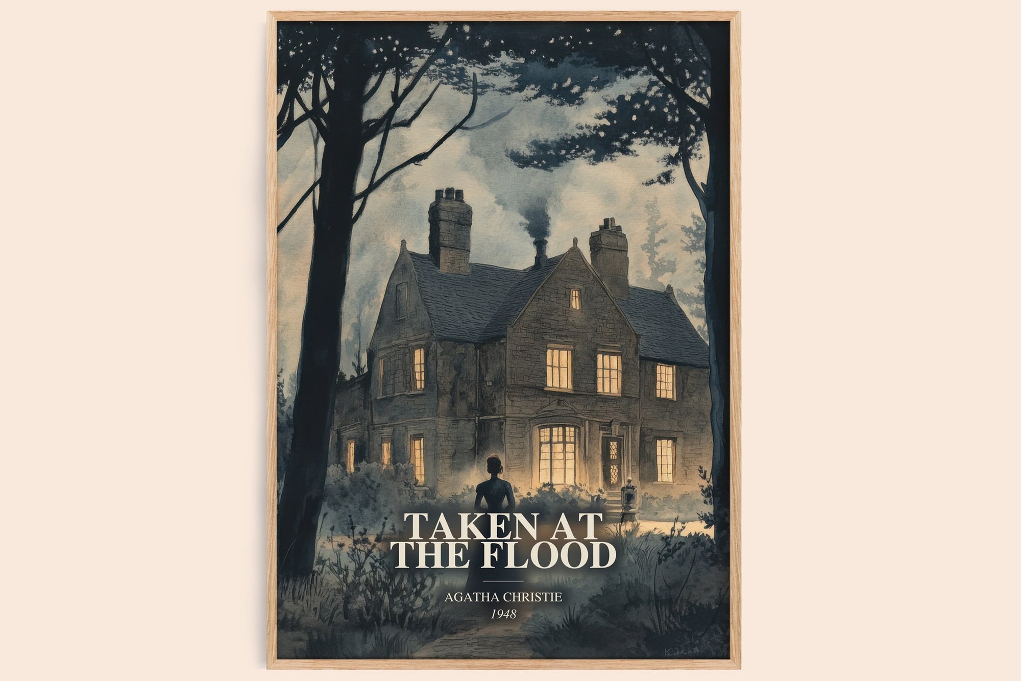 Taken At The Flood watercolour book poster by Agatha Christie – framed literary art print