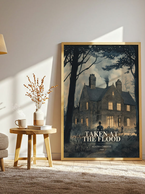 Taken At The Flood watercolour print in frame leaning in hallway – mystery wall art