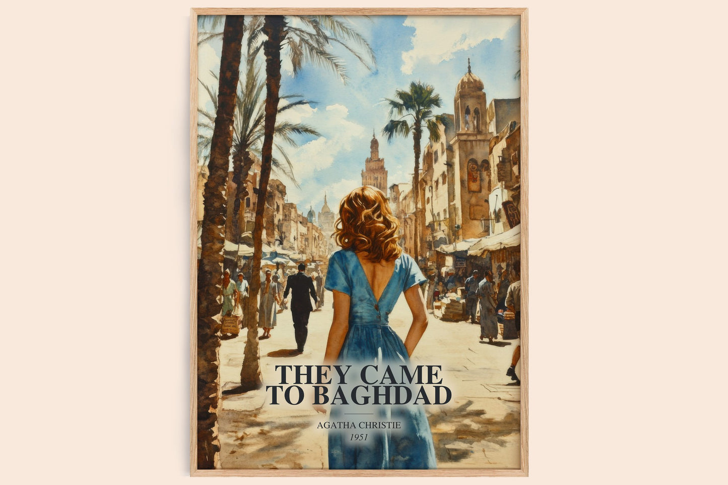 They Came To Baghdad watercolour book poster by Agatha Christie – framed literary art print
