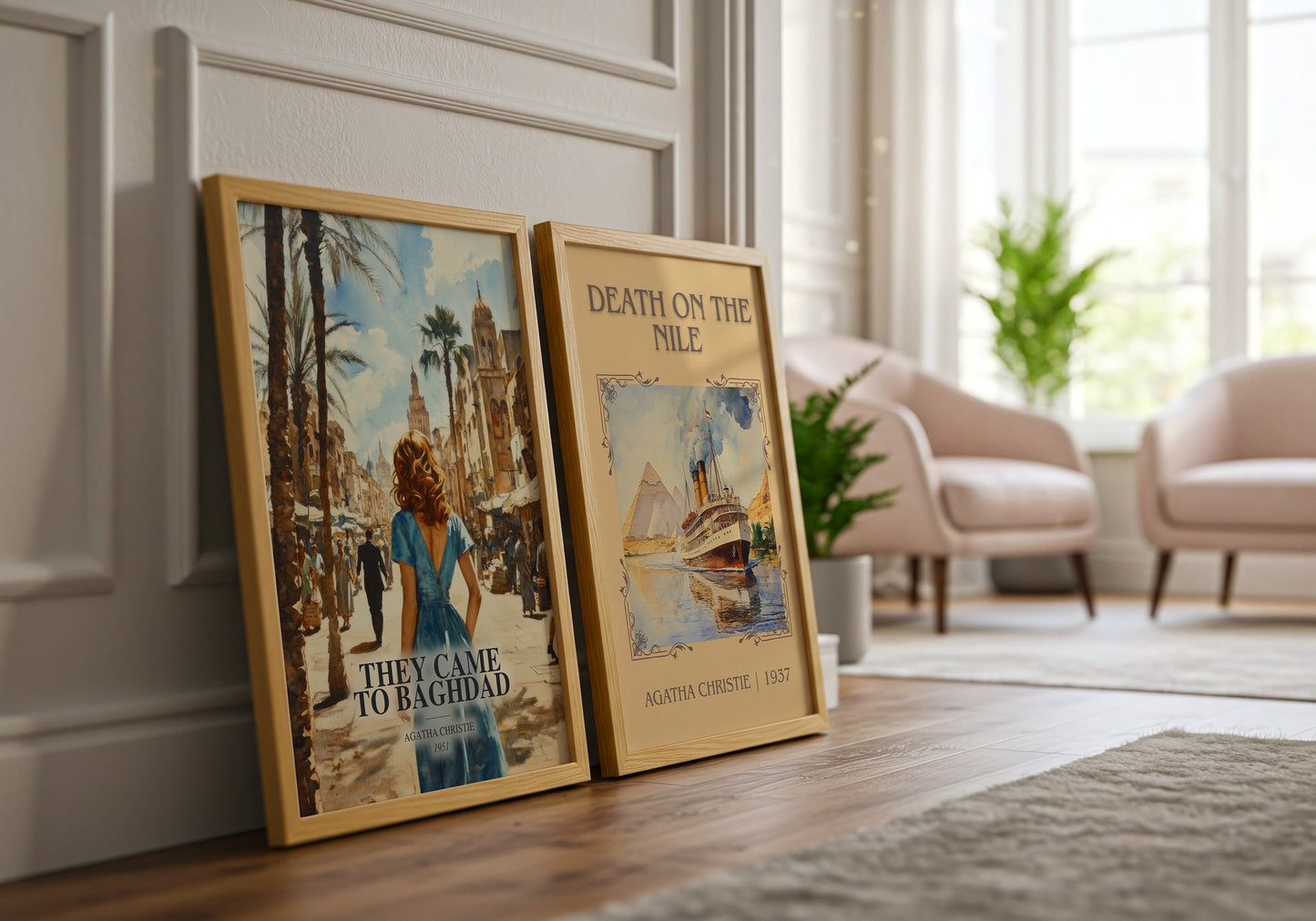 They Came To Baghdad watercolour print framed by window – literary home decor