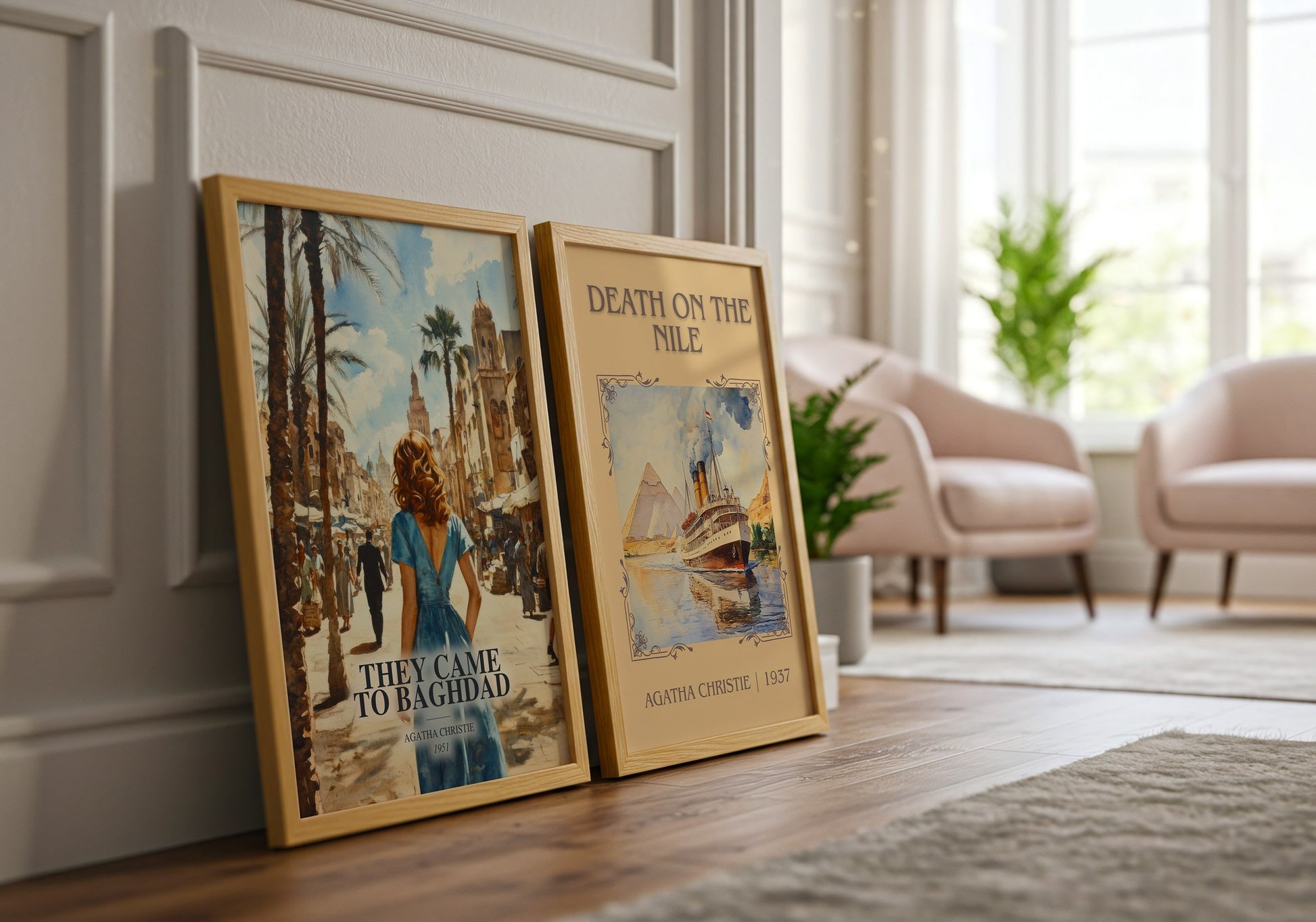They Came To Baghdad watercolour print framed by window – literary home decor