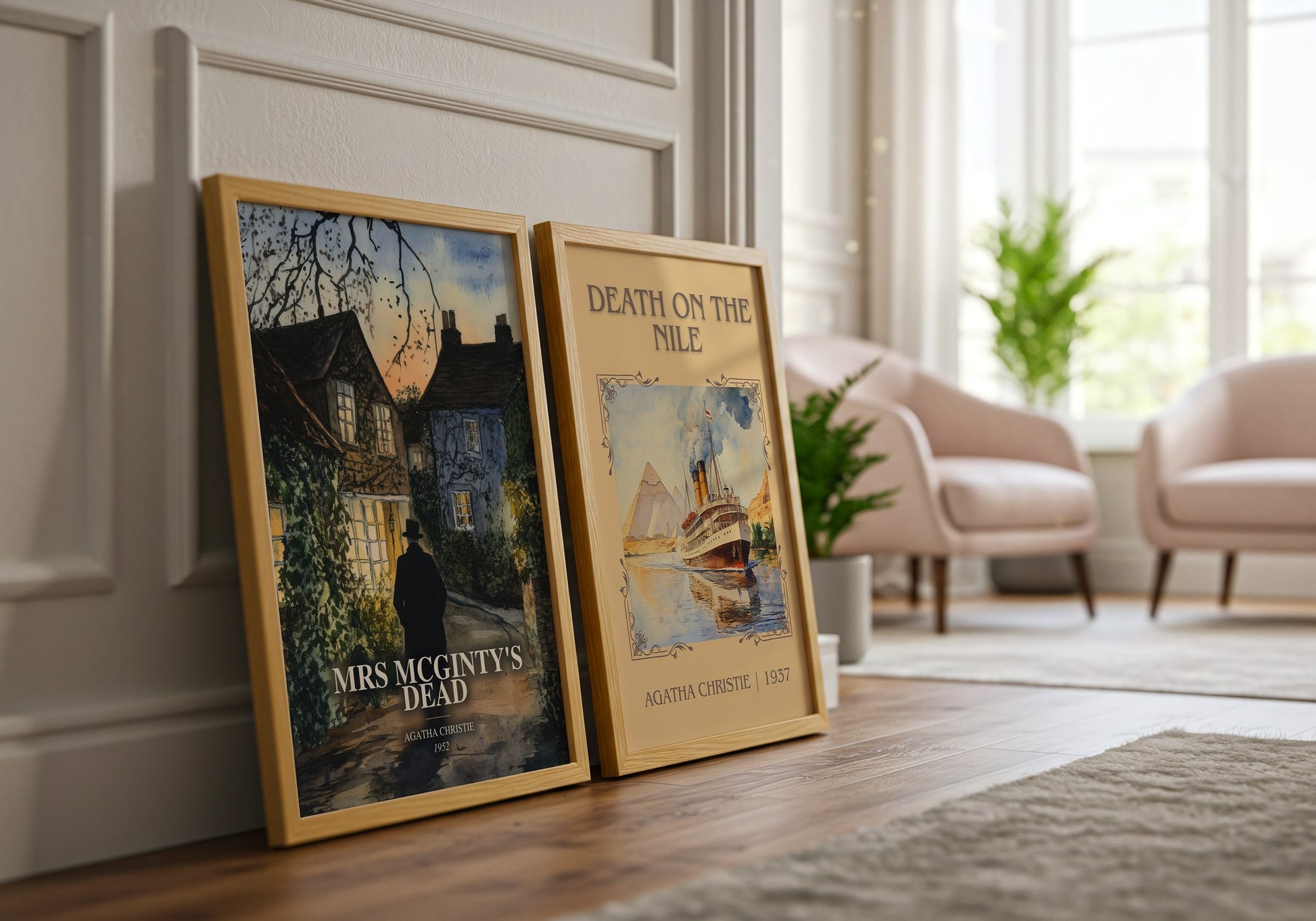 Mrs Mcginty'S Dead watercolour print framed by window – literary home decor