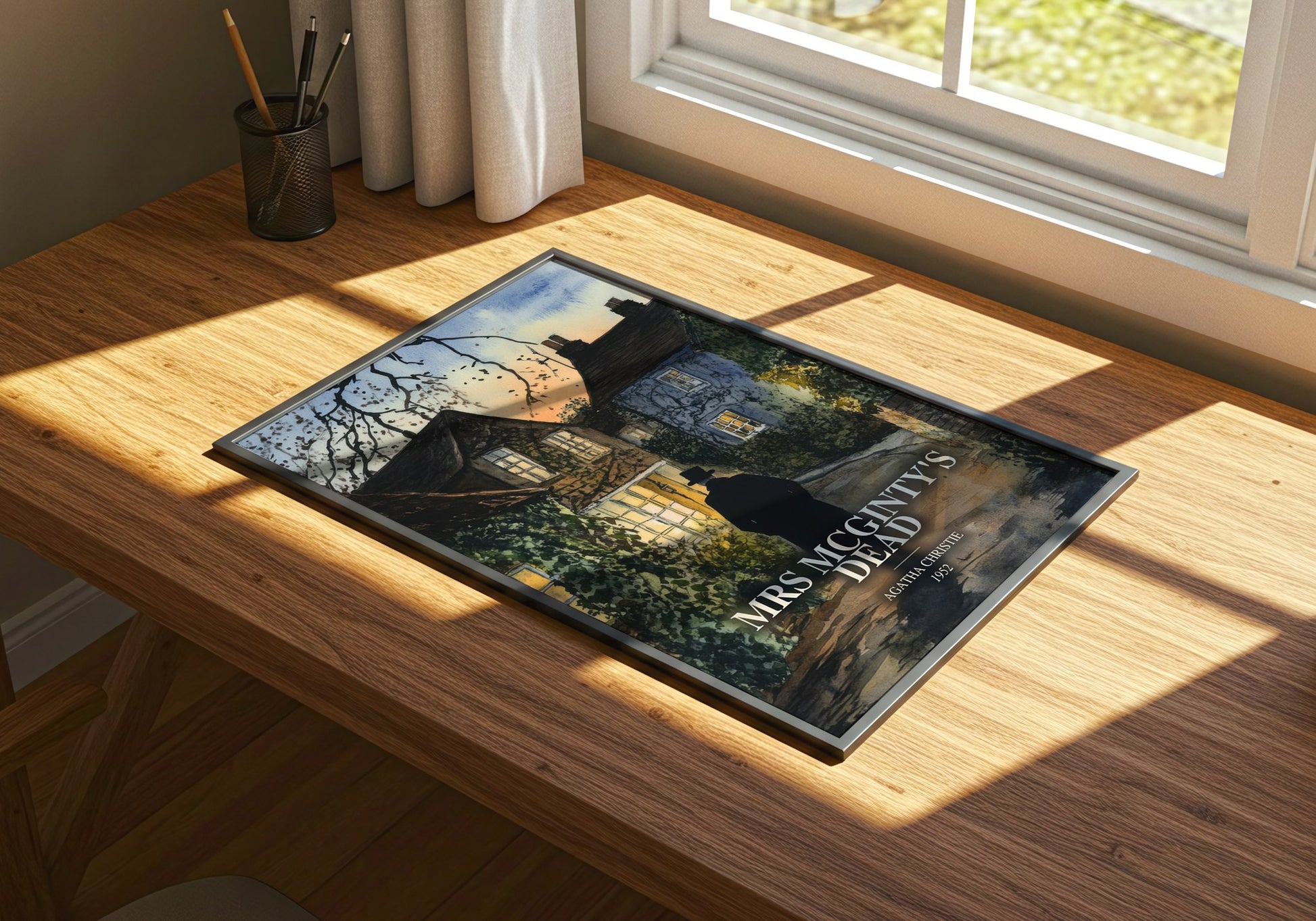 Mrs Mcginty'S Dead watercolour book poster framed on wall – mystery wall art