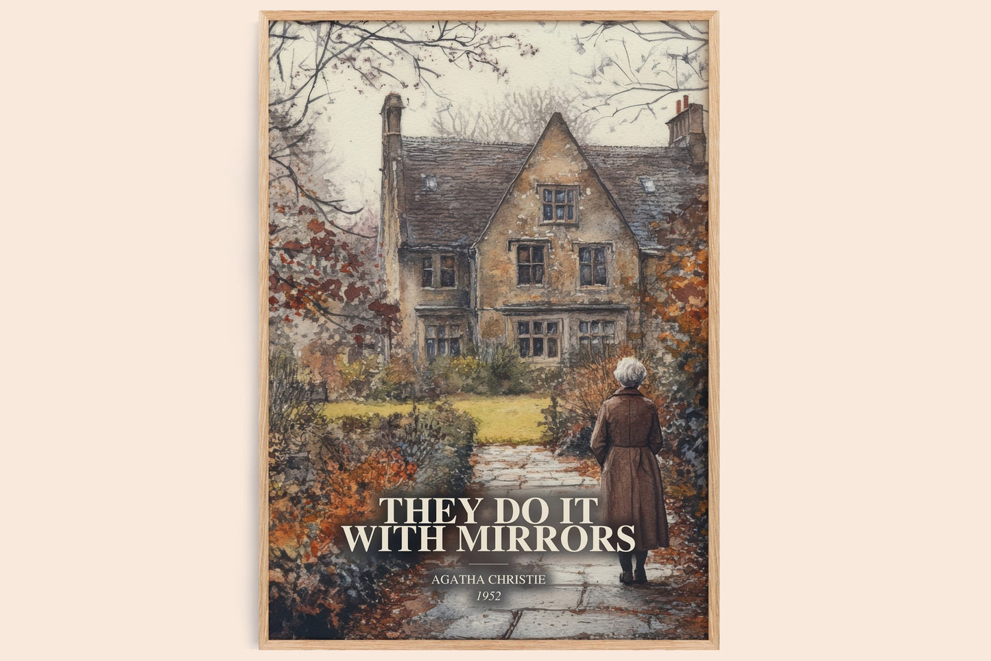 They Do It With Mirrors watercolour book poster by Agatha Christie – framed literary art print